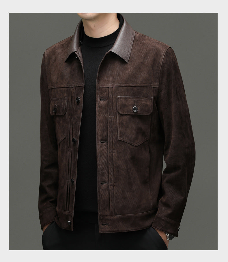 Men's Autumn and Winter New Sheep Suede Jacket Jacket Youth Casual Fashion Handsome Leather Top Men's Leather Jacket Men