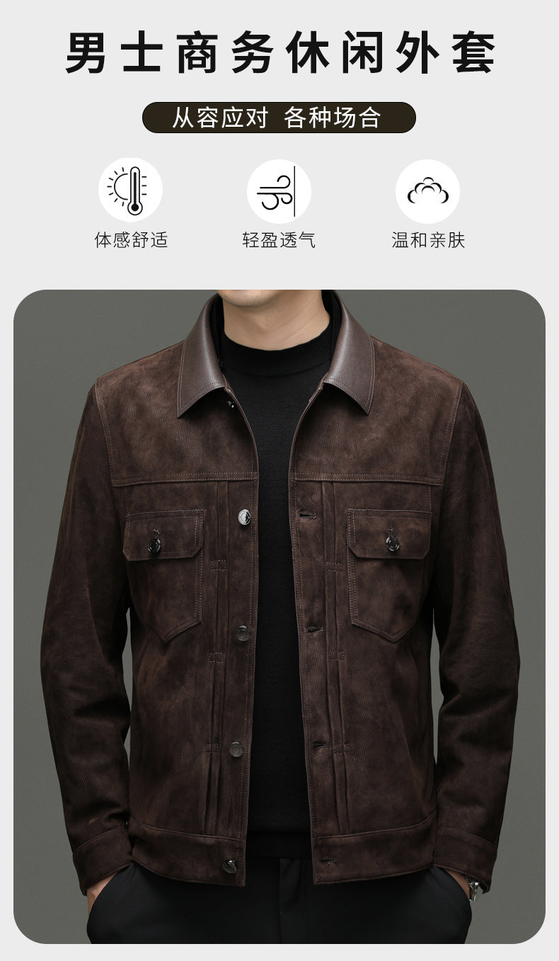 Men's Autumn and Winter New Sheep Suede Jacket Jacket Youth Casual Fashion Handsome Leather Top Men's Leather Jacket Men