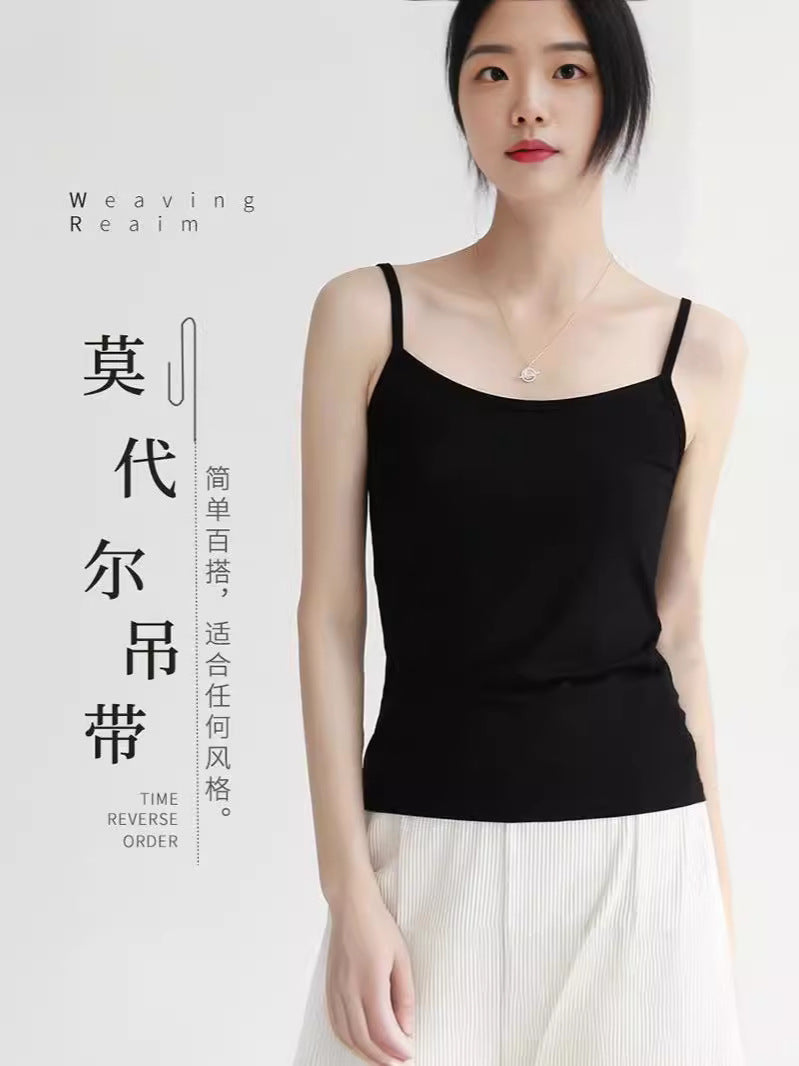 Camisola pequena modal para mulheres com belas costas, verão, roupa externa fina e sexy, estilo puro de desejo, camada de fundo, top preto