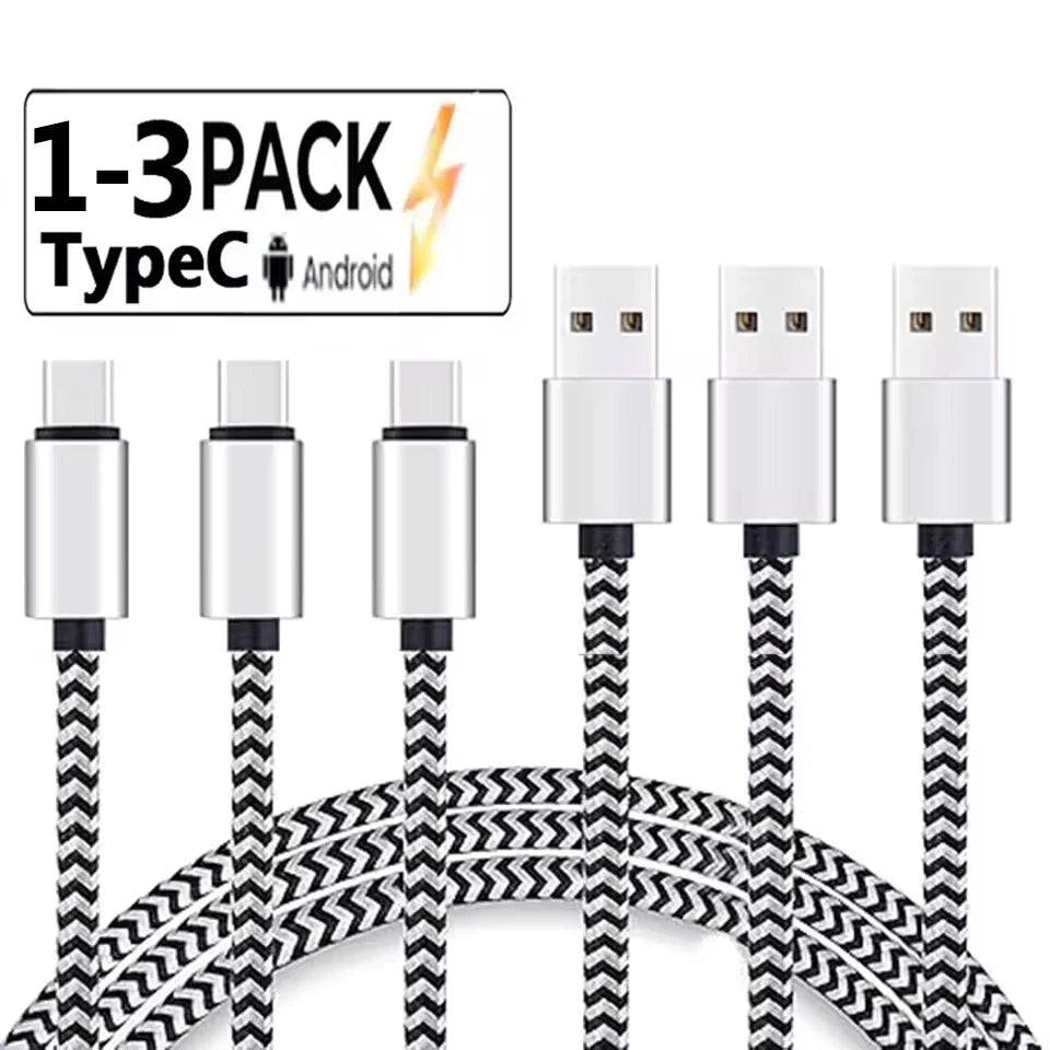 1-3Pcs USB Type C Cable Fast Charging Battery Charger Wire Woven Nylon Data Cable Mobile Phone Charger For Huawei Samsung USB C