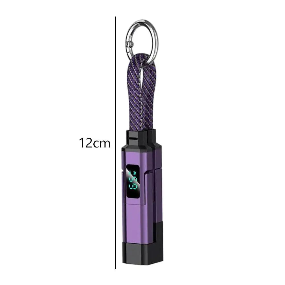 1/2PCS 4 in 1 65W Keychain Charging Cable USB C with V/A/W Display Type C for Apple Portable Cord for IPhone/iPad/Samsung/Laptop