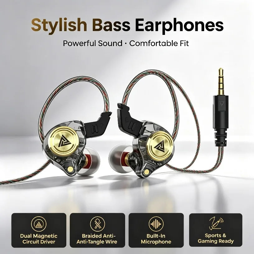 QKZ AK3 HiFi 3.5MM Wired Earphone with Microphone Bass  Noise Cancelling Headphones For Sport Gaming Music Stereo Sound Earbuds