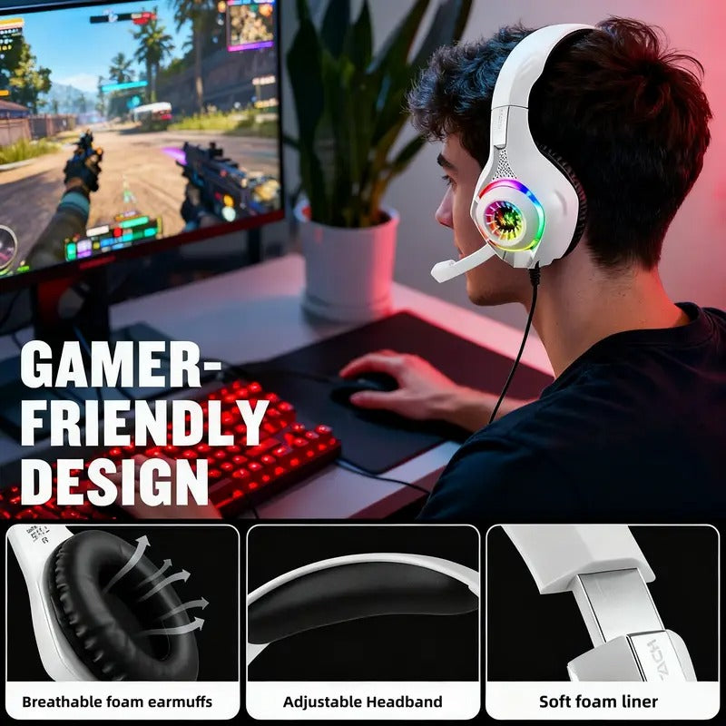 Gaming Headset with Mic, LED Light & Surround Bass-3